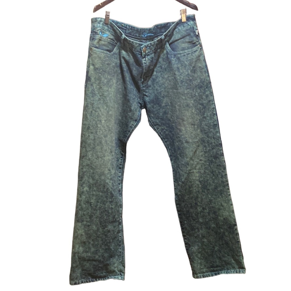 Robin's Jean Acid Washed Rhinestones Large Flap Back Pocket Denim Jeans Size 36